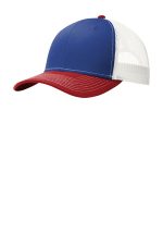 Port Authority Snapback Trucker Cap. C402 Patriot Blue/ Flame Red/ White