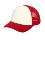 Port Authority 5-Panel Twill Foam Trucker Cap. C936 Ivory/ Red