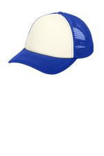 Port Authority 5-Panel Twill Foam Trucker Cap. C936 Ivory/ Royal
