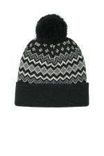 Port Authority Alpine Pom Beanie C991 Deep Black/ Gusty Grey/ Marshmallow