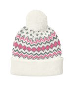 Port Authority Alpine Pom Beanie C991 Marshmallow/ Awareness Pink/ Gusty Grey