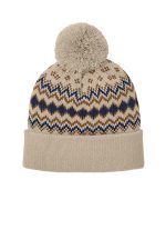 Port Authority Alpine Pom Beanie C991 Sahara/ True Navy/ Duck Brown
