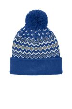 Port Authority Alpine Pom Beanie C991 True Royal/ Gusty Grey/ Marshmallow