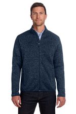 Port Authority Sweater Fleece Jacket. F232 River Blue Navy Heather