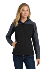Port Authority Women's Hooded Core Soft Shell Jacket. L335 Black/ Battleship Grey