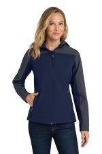 Port Authority Women's Hooded Core Soft Shell Jacket. L335 Dress Blue Navy/ Battleship Grey