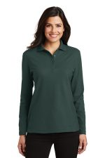 Port Authority Women's Silk Touch Long Sleeve Polo. L500LS Dark Green