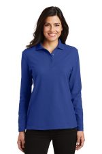 Port Authority Women's Silk Touch Long Sleeve Polo. L500LS Royal