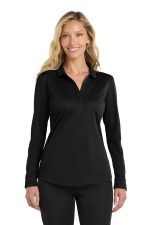 Port Authority Women's Silk Touch Performance Long Sleeve Polo. L540LS Black