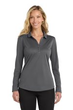 Port Authority Women's Silk Touch Performance Long Sleeve Polo. L540LS Steel Grey