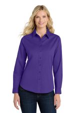 Port Authority Women's Long Sleeve Easy Care Shirt. L608 Purple/ Light Stone