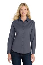 Port Authority Women's Long Sleeve Easy Care Shirt. L608 Steel Grey/ Light Stone