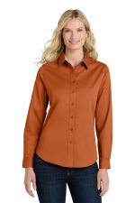 Port Authority Women's Long Sleeve Easy Care Shirt. L608 Texas Orange/ Light Stone