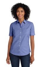 Port Authority Women's Short Sleeve SuperPro Oxford Shirt. L659 Navy