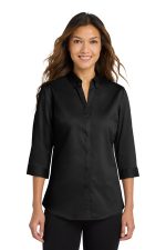 Port Authority Women's 3/4-Sleeve SuperPro Twill Shirt. L665 Black