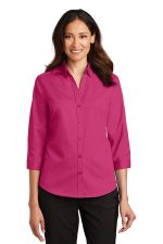 Port Authority Women's 3/4-Sleeve SuperPro Twill Shirt. L665 Pink Azalea