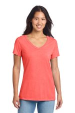 Port & Co Women's Beach Wash Garment-Dyed V-Neck Tee LPC099V Poppy