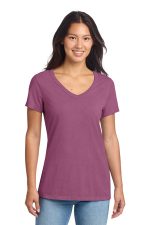 Port & Co Women's Beach Wash Garment-Dyed V-Neck Tee LPC099V Vintage Raspberry