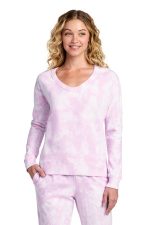 Port & Co Women's Beach Wash Cloud Tie-Dye V-Neck Sweatshirt LPC140V Cerise Pink