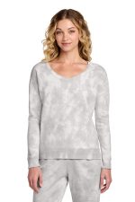 Port & Co Women's Beach Wash Cloud Tie-Dye V-Neck Sweatshirt LPC140V Dove Grey