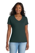 Port & Co Women's Performance Blend V-Neck Tee. LPC381V Dark Green