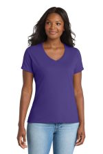 Port & Co Women's Performance Blend V-Neck Tee. LPC381V Purple