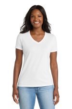 Port & Co Women's Performance Blend V-Neck Tee. LPC381V White
