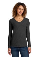 Port & Co Women's Long Sleeve Fan Favorite V-Neck Tee. LPC450VLS Dark Heather Grey
