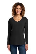 Port & Co Women's Long Sleeve Fan Favorite V-Neck Tee. LPC450VLS Jet Black