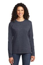 Port & Co Women's Long Sleeve Core Cotton Tee. LPC54LS Heather Navy
