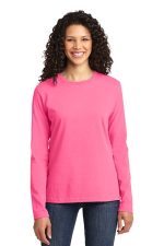 Port & Co Women's Long Sleeve Core Cotton Tee. LPC54LS Neon Pink