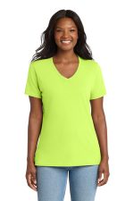 Port & Co Women's Core Cotton V-Neck Tee. LPC54V Neon Yellow