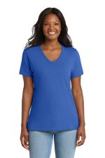 Port & Co Women's Core Cotton V-Neck Tee. LPC54V Royal