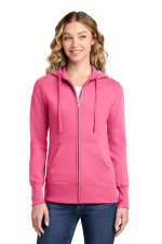 Port & Co Women's Core Fleece Full-Zip Hooded Sweatshirt. LPC78ZH Neon Pink