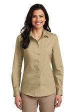 Port Authority Women's Long Sleeve Carefree Poplin Shirt. LW100 Wheat