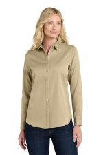 Port Authority Women's Long Sleeve SuperPro React Twill Shirt. LW808 Wheat