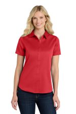 Port Authority Women's Short Sleeve SuperPro React Twill Shirt. LW809 Rich Red