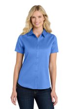 Port Authority Women's Short Sleeve SuperPro React Twill Shirt. LW809 Ultramarine Blue