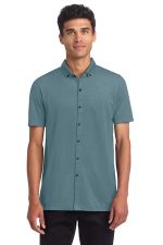 Mercer+Mettle Stretch Pique Full-Button Polo MM1006 Parisian Blue Heather