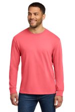 Port & Co Beach Wash Garment-Dyed Long Sleeve Tee PC099LS Neon Coral