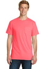 Port & Co Beach Wash Garment-Dyed Pocket Tee. PC099P Neon Coral
