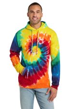 Port & Co Tie-Dye Pullover Hooded Sweatshirt. PC146 Rainbow