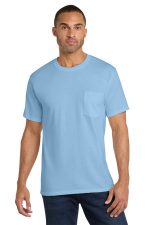 Port & Co Core Cotton Pocket Tee. PC54P Light Blue