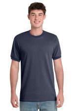 Port & Co Core Cotton Ringer Tee. PC54R Heather Navy/ Navy