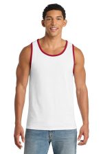 Port & Co Core Cotton Tank Top. PC54TT White/ Red