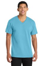 Port & Co Core Cotton V-Neck Tee. PC54V Aquatic Blue