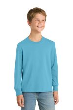 Port & Co Youth Long Sleeve Core Cotton Tee. PC54YLS Aquatic Blue