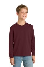 Port & Co Youth Long Sleeve Core Cotton Tee. PC54YLS Athletic Maroon