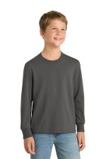 Port & Co Youth Long Sleeve Core Cotton Tee. PC54YLS Charcoal