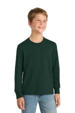 Port & Co Youth Long Sleeve Core Cotton Tee. PC54YLS Dark Green